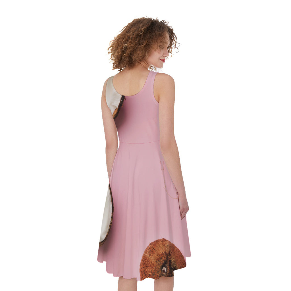 Pink Coconut Pattern Print Women's Sleeveless Dress