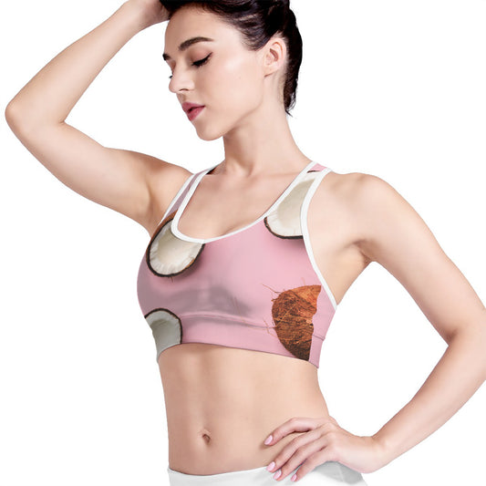 Pink Coconut Pattern Print Women's Sports Bra