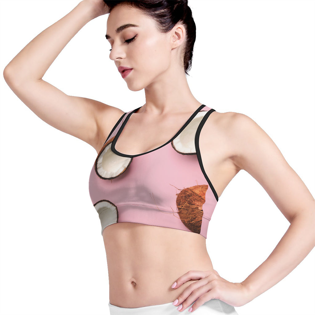 Pink Coconut Pattern Print Women's Sports Bra