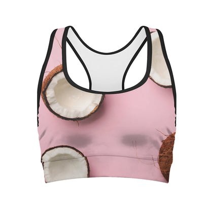 Pink Coconut Pattern Print Women's Sports Bra