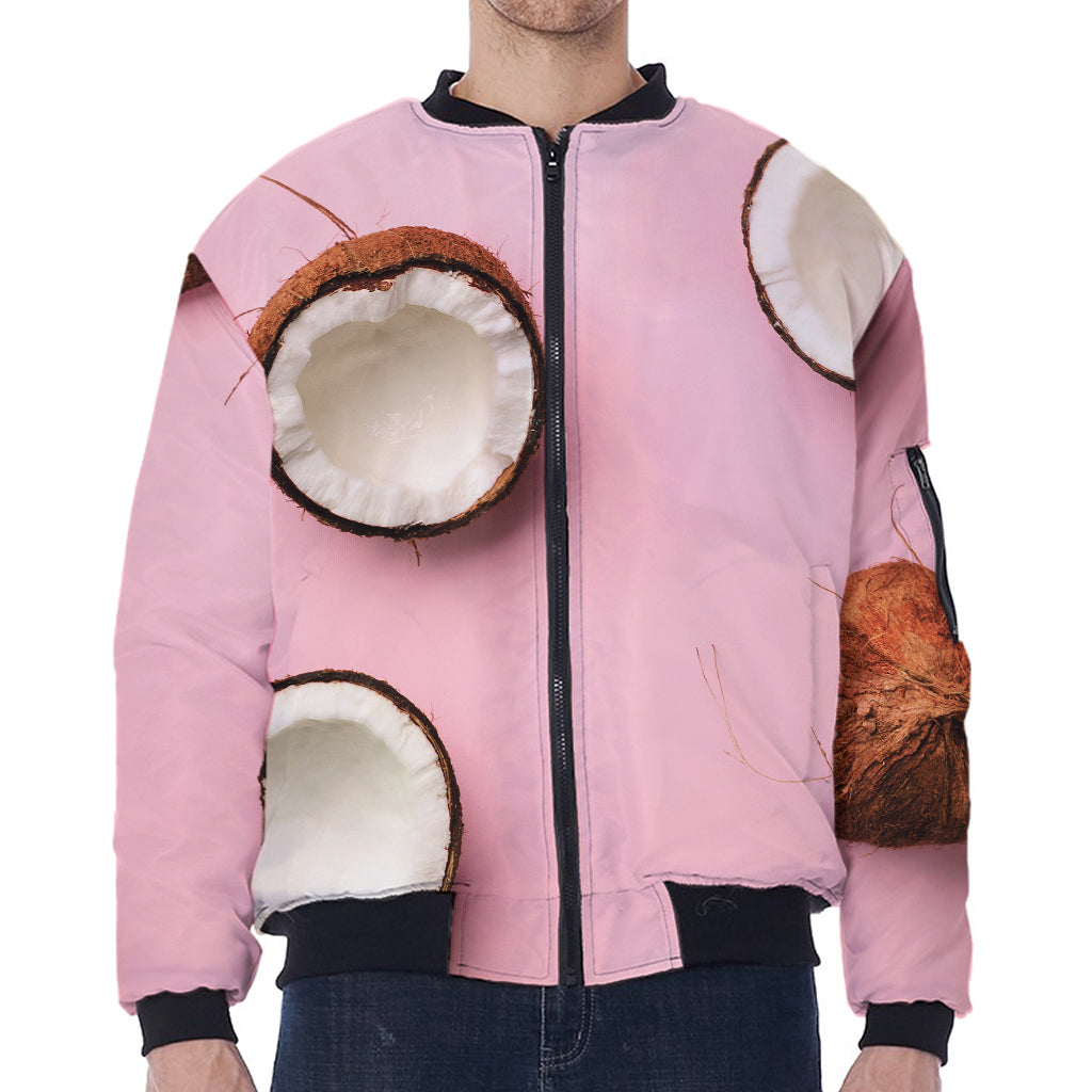 Pink Coconut Pattern Print Zip Sleeve Bomber Jacket