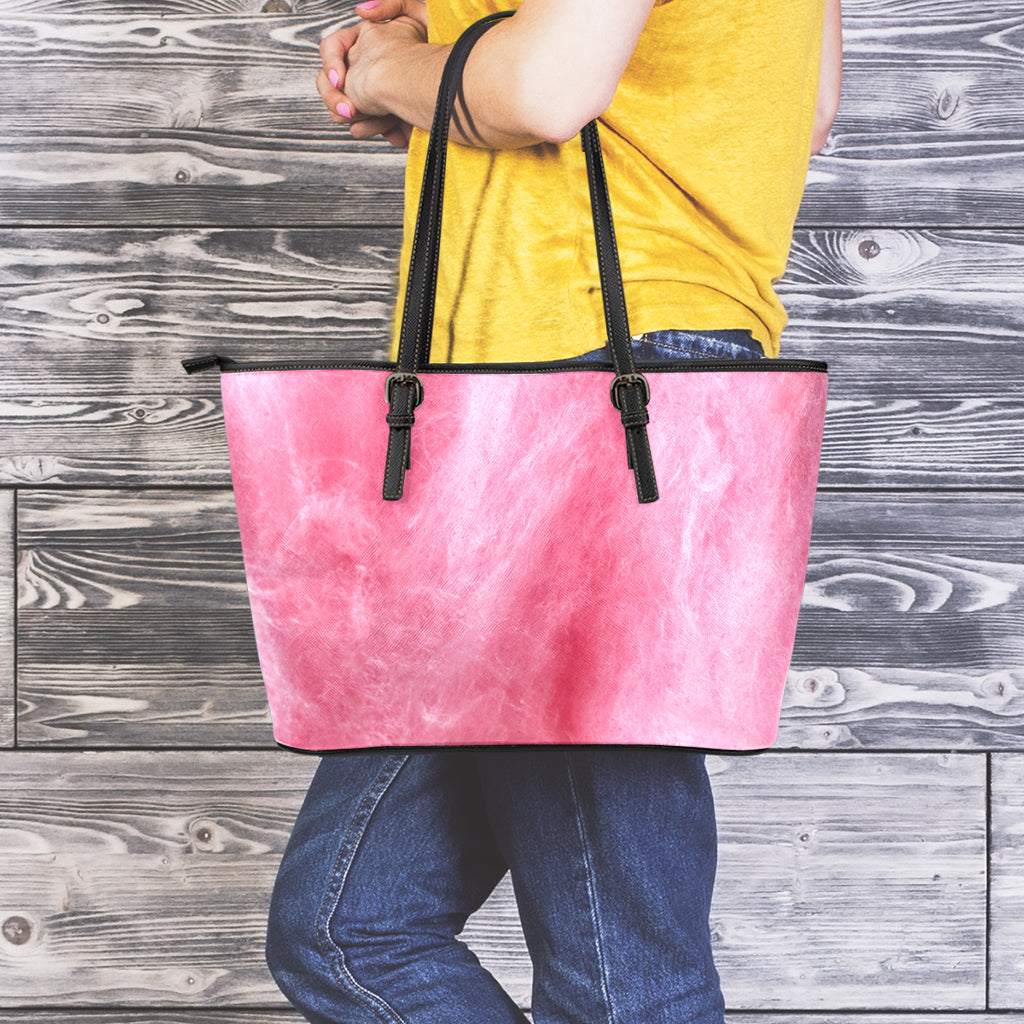 Pink Cotton Candy Print Leather Tote Bag