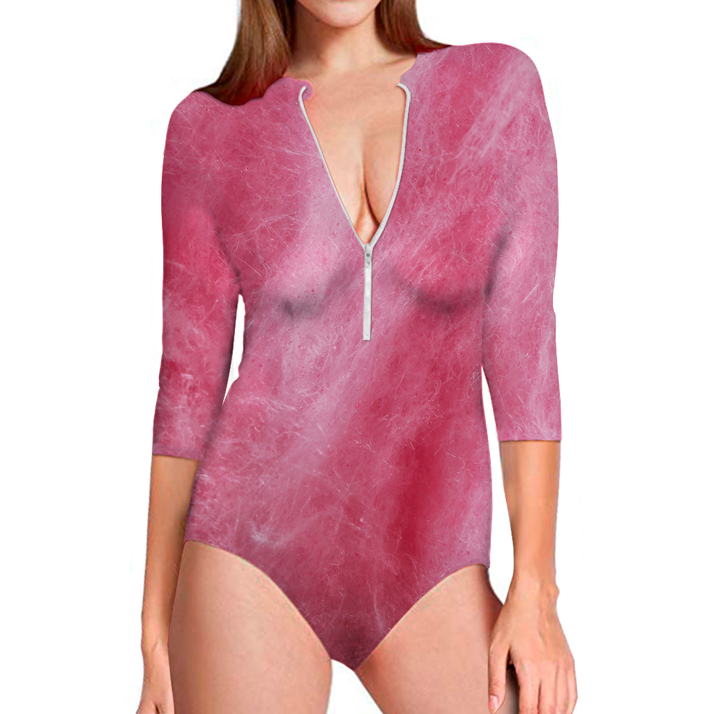 Pink Cotton Candy Print Long Sleeve Swimsuit