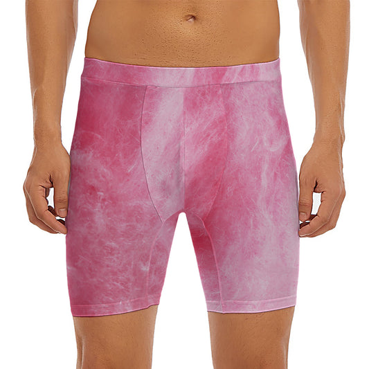 Pink Cotton Candy Print Men's Long Boxer Briefs