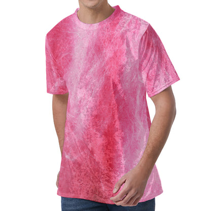 Pink Cotton Candy Print Men's Velvet T-Shirt