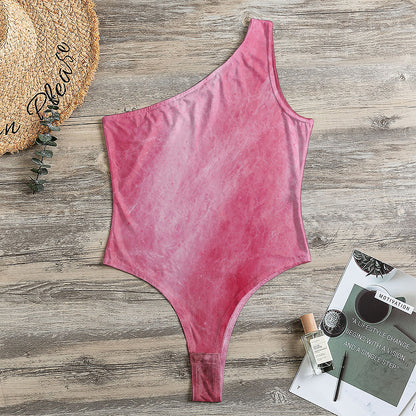Pink Cotton Candy Print One Shoulder Bodysuit
