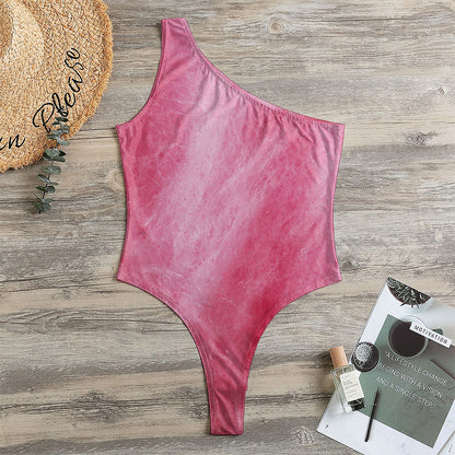 Pink Cotton Candy Print One Shoulder Bodysuit