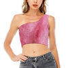 Pink Cotton Candy Print One Shoulder Crop Top