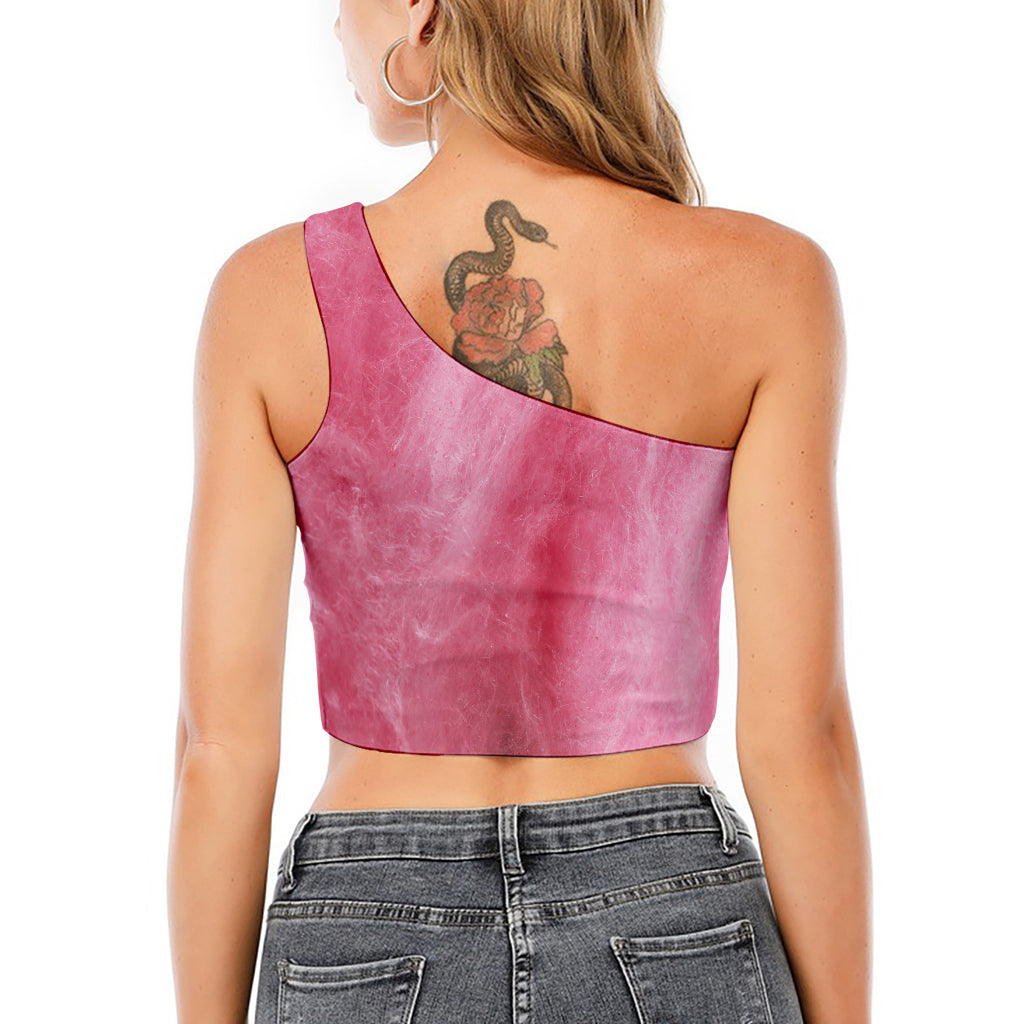 Pink Cotton Candy Print One Shoulder Crop Top