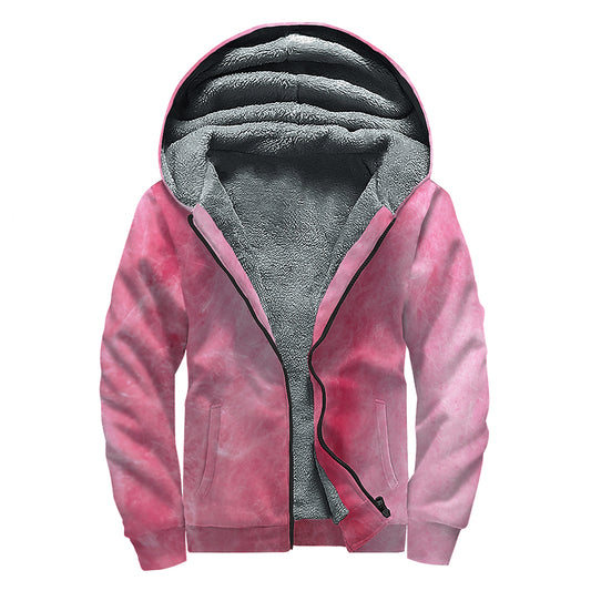 Pink Cotton Candy Print Sherpa Lined Zip Up Hoodie