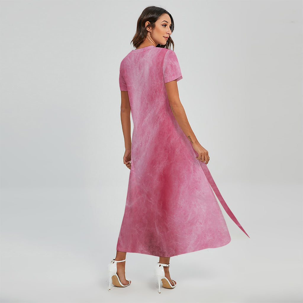 Pink Cotton Candy Print Short Sleeve Maxi Dress