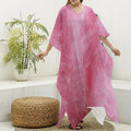 Pink Cotton Candy Print Silk V-Neck Kaftan Dress