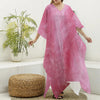 Pink Cotton Candy Print Silk V-Neck Kaftan Dress