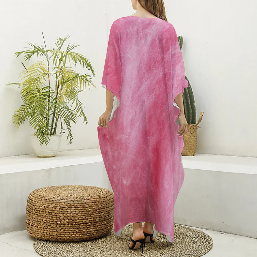 Pink Cotton Candy Print Silk V-Neck Kaftan Dress