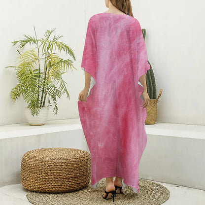Pink Cotton Candy Print Silk V-Neck Kaftan Dress