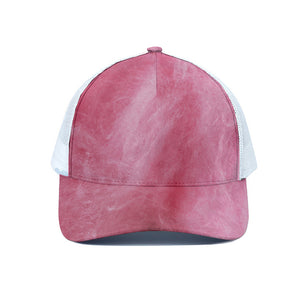 Pink Cotton Candy Print White Mesh Trucker Cap