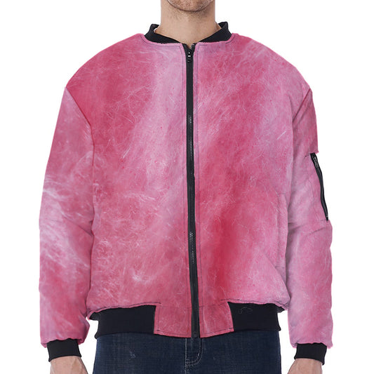 Pink Cotton Candy Print Zip Sleeve Bomber Jacket