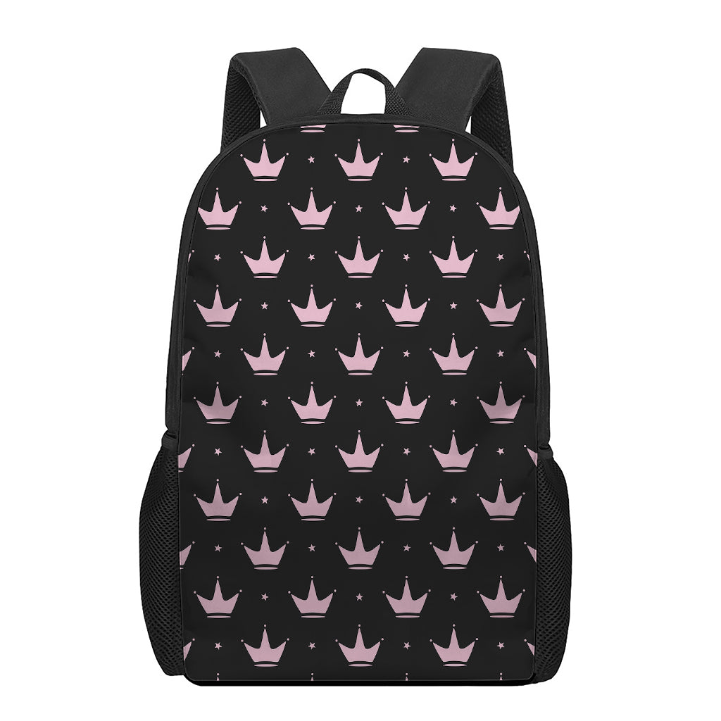Pink Crown Pattern Print 17 Inch Backpack