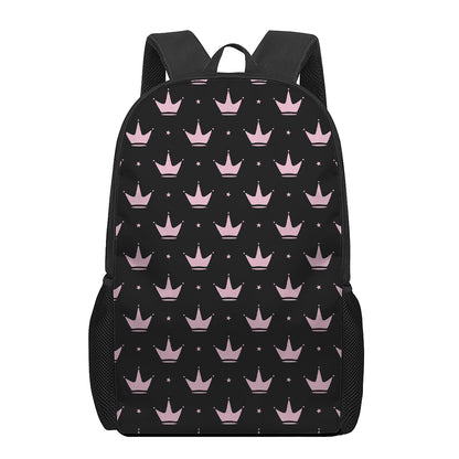 Pink Crown Pattern Print 17 Inch Backpack