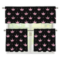 Pink Crown Pattern Print 3 Piece Kitchen Curtains