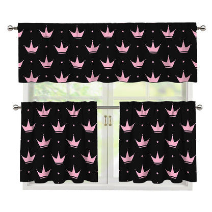 Pink Crown Pattern Print 3 Piece Kitchen Curtains