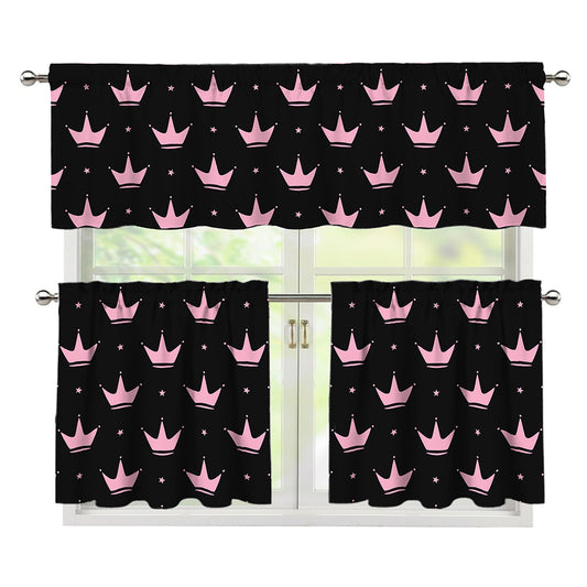Pink Crown Pattern Print 3 Piece Kitchen Curtains