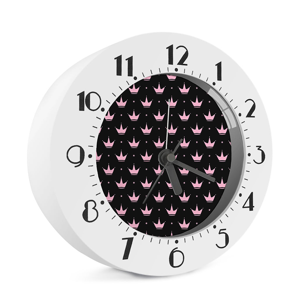 Pink Crown Pattern Print Alarm Clock