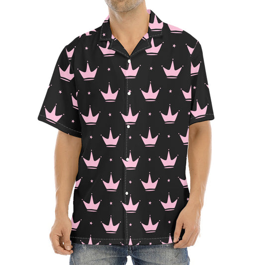 Pink Crown Pattern Print Aloha Shirt