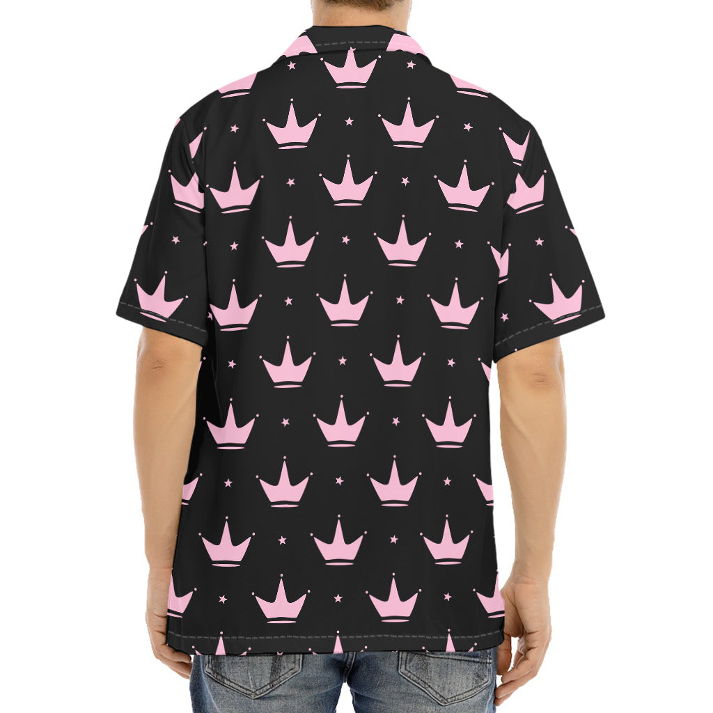 Pink Crown Pattern Print Aloha Shirt