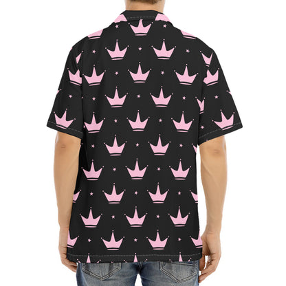 Pink Crown Pattern Print Aloha Shirt