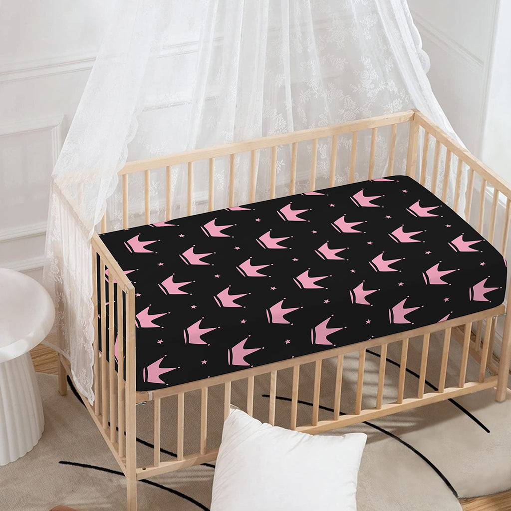 Pink Crown Pattern Print Baby Crib Sheet