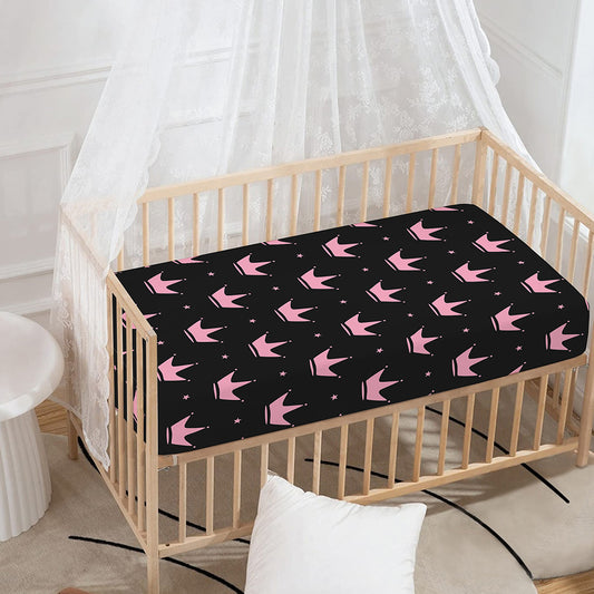Pink Crown Pattern Print Baby Crib Sheet