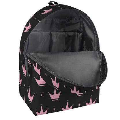 Pink Crown Pattern Print Backpack