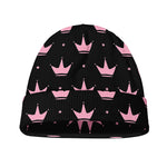 Pink Crown Pattern Print Beanie