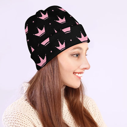 Pink Crown Pattern Print Beanie