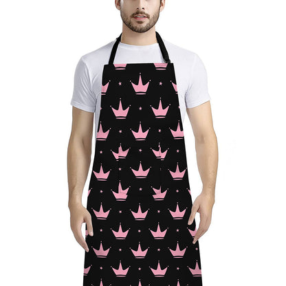 Pink Crown Pattern Print Bib Apron With Pocket