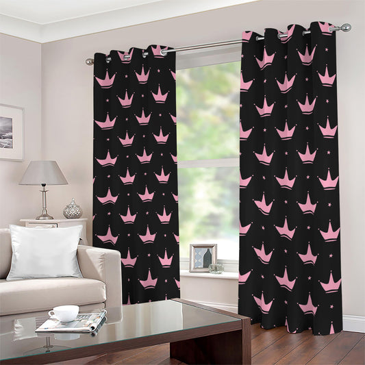 Pink Crown Pattern Print Blackout Grommet Curtains