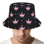Pink Crown Pattern Print Bucket Hat