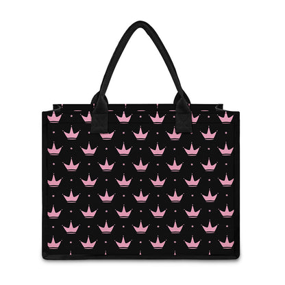 Pink Crown Pattern Print Canvas Tote Bag