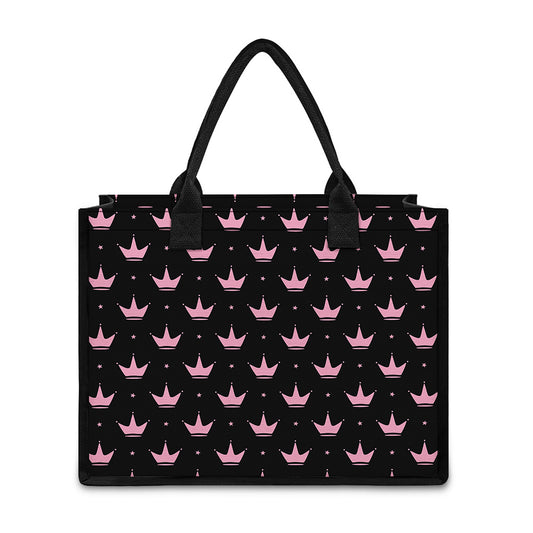 Pink Crown Pattern Print Canvas Tote Bag