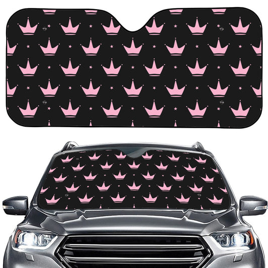 Pink Crown Pattern Print Car Windshield Sun Shade