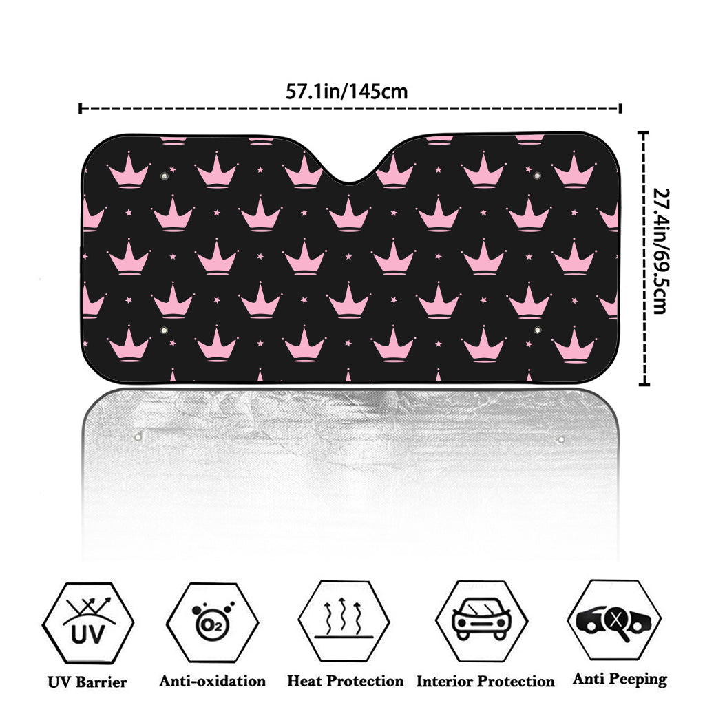 Pink Crown Pattern Print Car Windshield Sun Shade