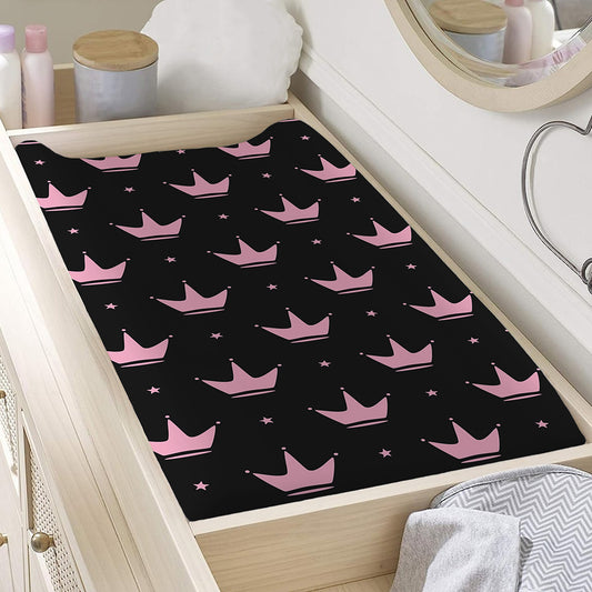 Pink Crown Pattern Print Changing Pad Cover