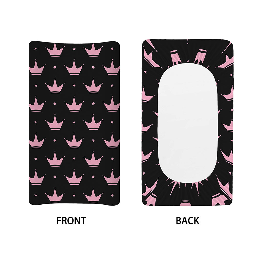 Pink Crown Pattern Print Changing Pad Cover