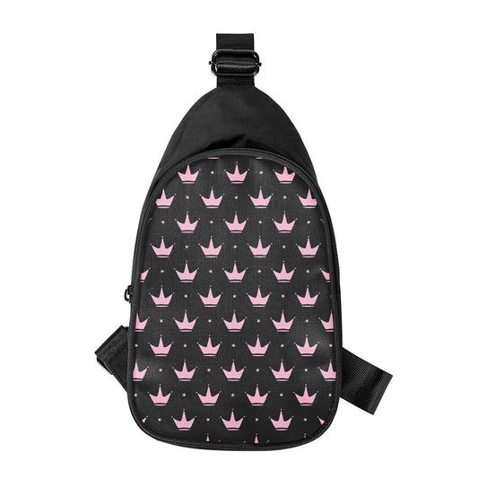 Pink Crown Pattern Print Chest Bag