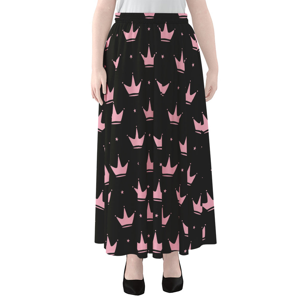 Pink Crown Pattern Print Chiffon Maxi Skirt