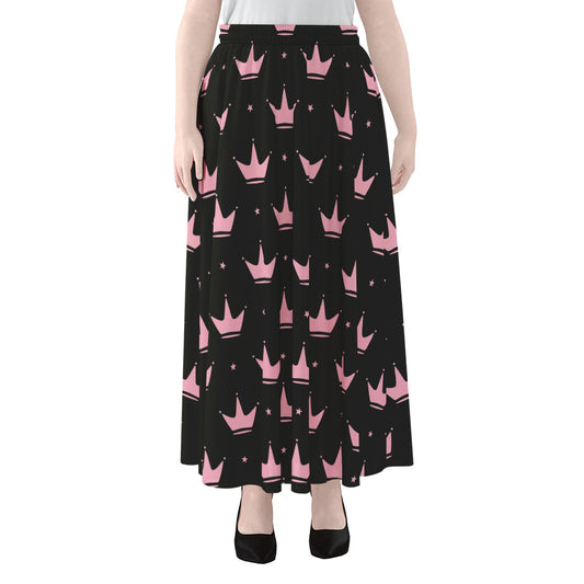 Pink Crown Pattern Print Chiffon Maxi Skirt