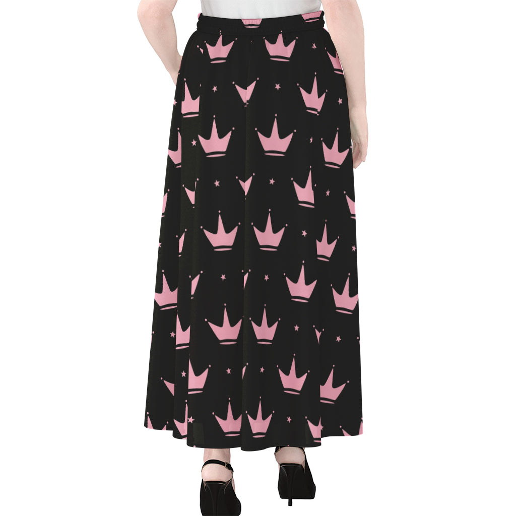 Pink Crown Pattern Print Chiffon Maxi Skirt