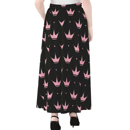 Pink Crown Pattern Print Chiffon Maxi Skirt