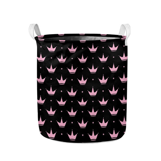 Pink Crown Pattern Print Collapsible Laundry Basket